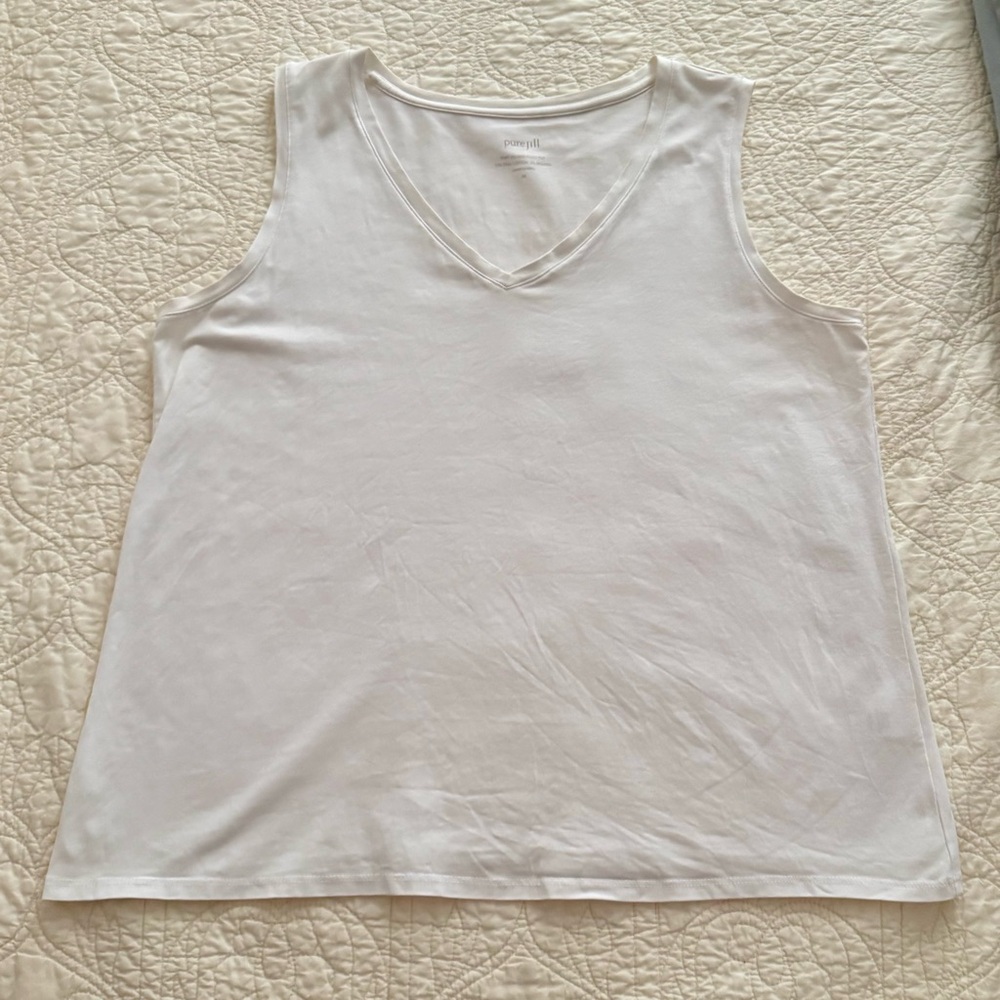 Pure Jill White V-Neck Sleeveless Top 95% Cotton/5% Spandex Size Large